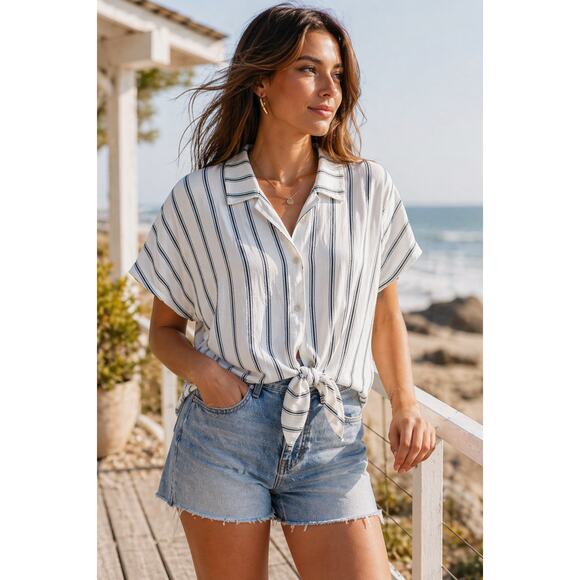 Wilfred Tops - NWT ARITZIA Wilfred Stripe Tie Front Button Up Blouse Medium Coastal